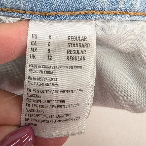 American Eagle Hi-Rise Jegging Jeans Size 8 Light Wash Extreme Distressed Ripped - Picture 11 of 16